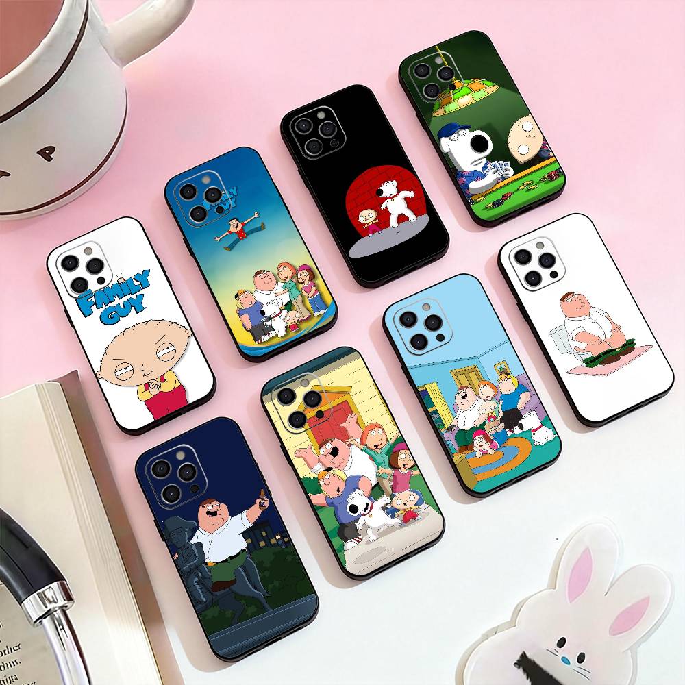 Cartoon F-Family Funny Guy Phone Case For iPhone 17,16,15,14,13,12,11 Plus,Pro Max,Soft Silicone Black Cover