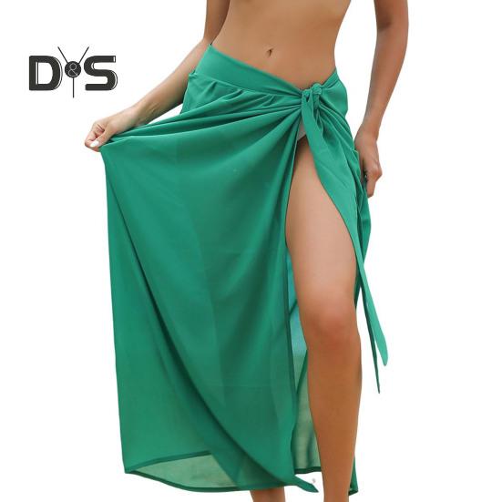 Женская пляжная юбка на шнуровке, однотонная, прозрачная, тонкая, быстросохнущая, струящаяся, солнцезащитная, бикини-накидка