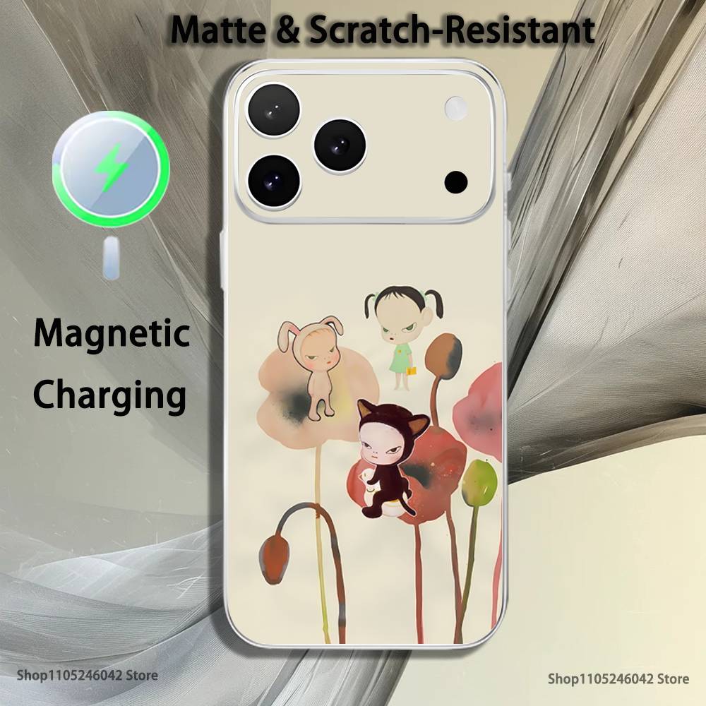 Милый Прозрачный Белый Чехол Для Телефона Y-Yoshitomo Nara Для iPhone 17,16,15,14,13,12,11,Pro,Max,Plus,Mini Магнитная Беспроводная Зарядка
