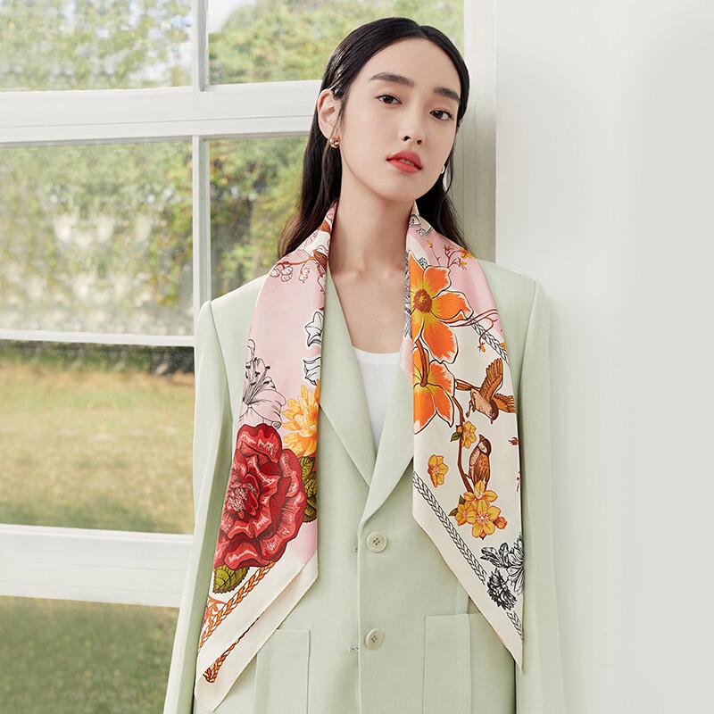 Wanshili Women's Mulberry Silk Scarf - Prosperous Flowers