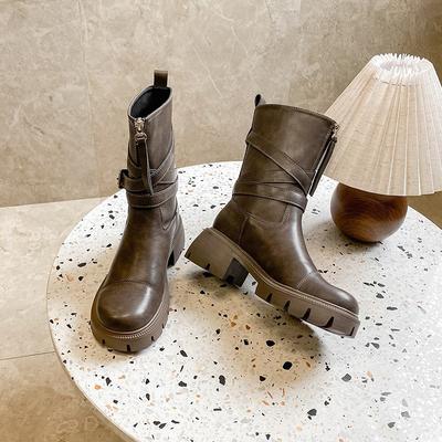 Ретро круглый носок универсальные ботинки Мартина женские 2025 осень и зима взрыв толстая подошва толстый каблук Майяр средние ботинки короткие ботинки