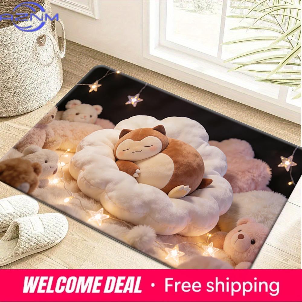 Cute Snorlax Sleeping with Teddy Bears & Star Lights Print Doormat Non-Slip Absorbent Floor Mat for Indoor Entrance