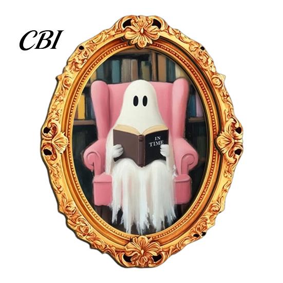 Decorative Magnetic Decor Halloween Ghost Fridge Magnet, Vintage Oval Frame Refrigerator Magnet Wooden Kitchen Decoration Accessories, Party