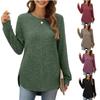 Womens Long Sleeve Tops Plus Size Crew Neck Jumpers Solid Color Side Spilt Pullover T-Shirt Tunic Shirt
