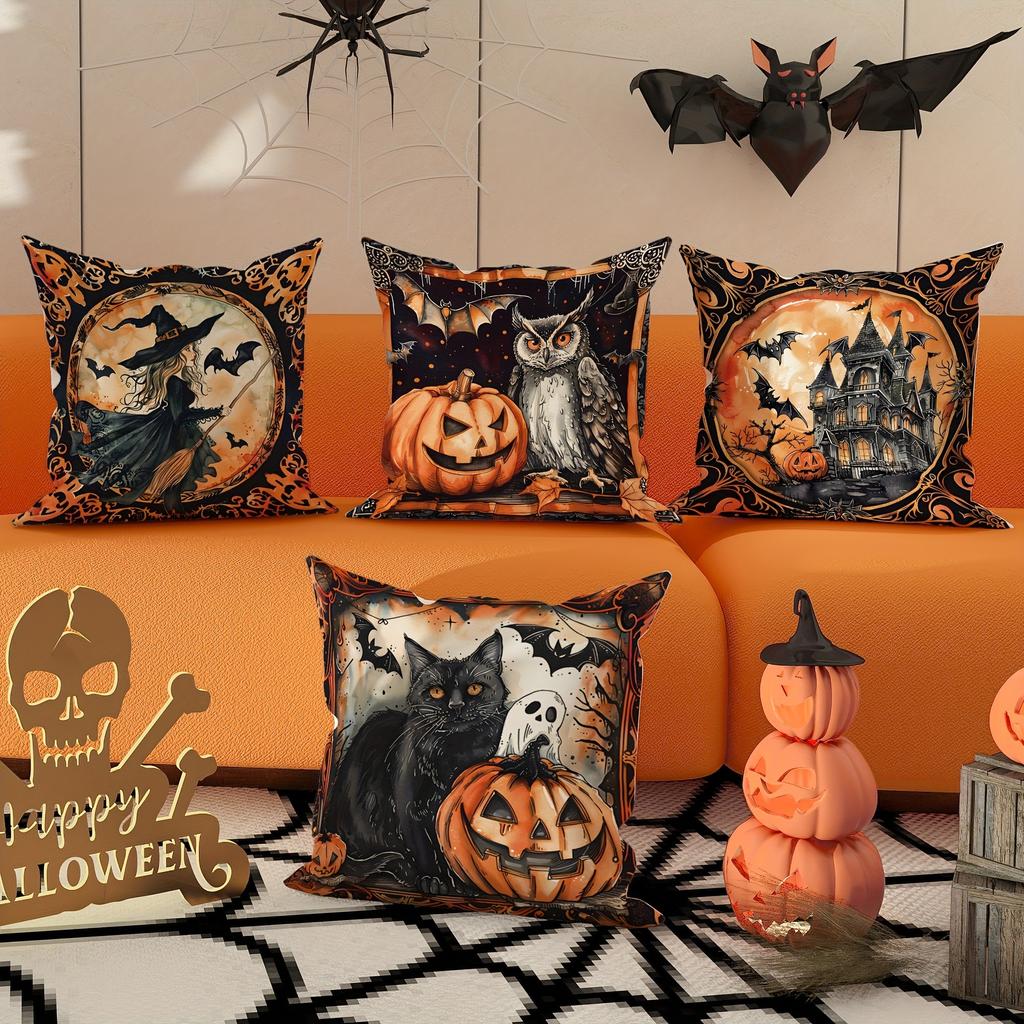 Декоративная наволочка на Хэллоуин, рисунок замка кошки и тыквы ведьмы, подходит для домашней комнаты, гостиной, дивана, наволочки