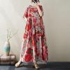 Short Sleeve Plus Size Cotton Vintage Floral New In Dresses for Women Casual Loose Long Summer Dress