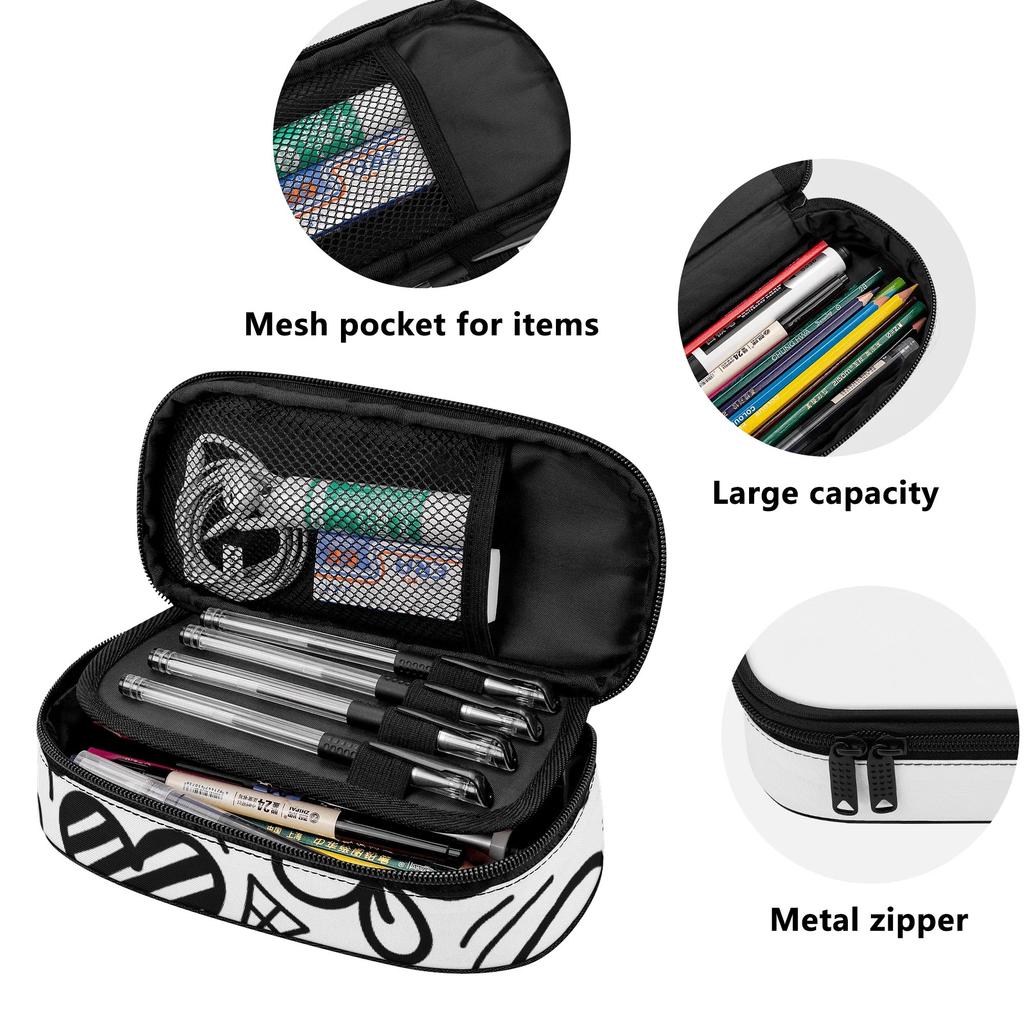Pen Case Practical Wear Resistant Polyester Smooth Zipper with Main Compartment Mesh Pocket and Pen Slots for Student Stationery