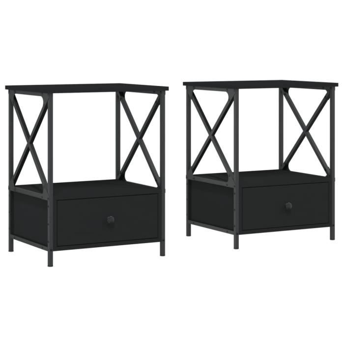 VidaXL Tables de chevet 2 pcs noir 50x41x65 cm bois d’ingénierie 826084
