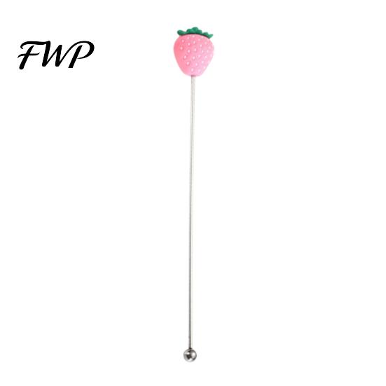 Syrup Mixing Stick Cocktail Stir Stick, Stainless Steel with Durian Pineapple Strawberry Mixer Watermelon Rubber Top Decor, Drink Stirrer for Bar Milk