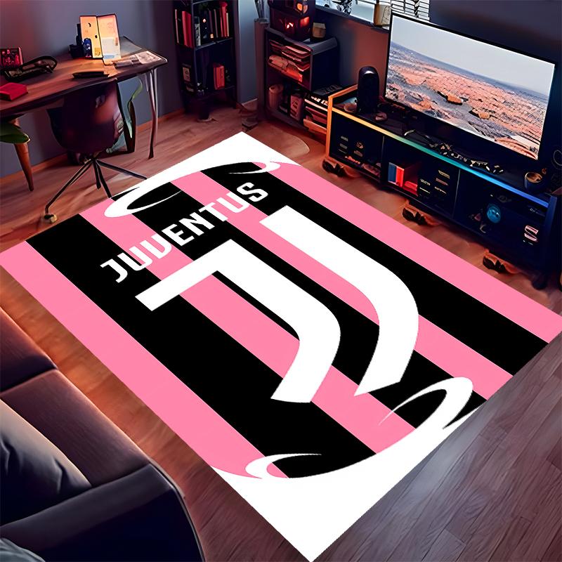 1pc Juventus FC logo Print Area Rug - Soft,Washable Non-Slip Indoor Mat for Office Chairs,Living Room,Home Office Decorative Rug