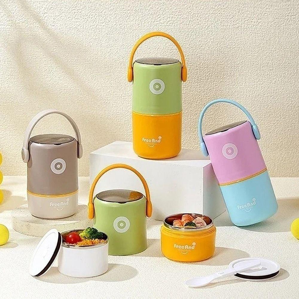 Двухслойный термо ланч-бокс из нержавеющей стали, контейнер для еды и супа, изотермический бокс для офиса и школы