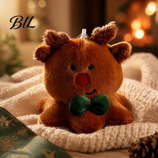 Holiday Party Favors Christmas Plush Hanging Ornament, Santa Gingerbread Man Deer Snowman Stuffed Toy with Skin Friendly Fabric Loop , Festive