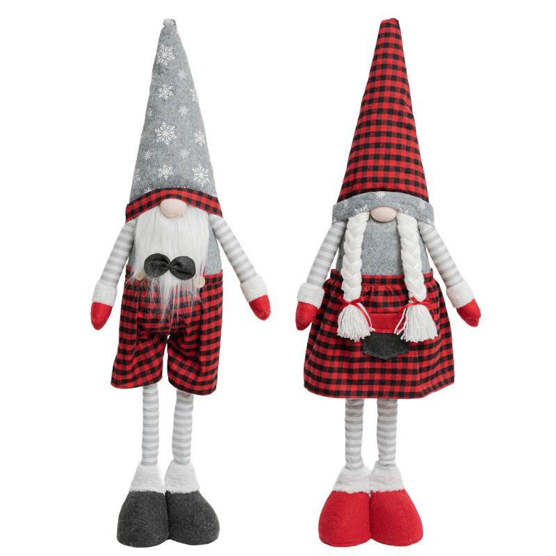 Christmas Black Red Checked Gnome Figurine Adjustable Standing Xmas Decor