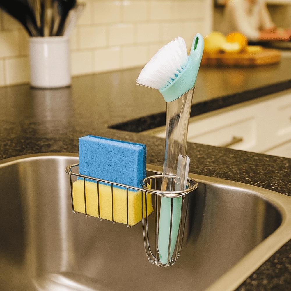Stainless Steel Sink Hanging Basket Smooth Edges Rustproof Sponge Storage Basket Wall Mounted Rounded Corners Sink Organizer