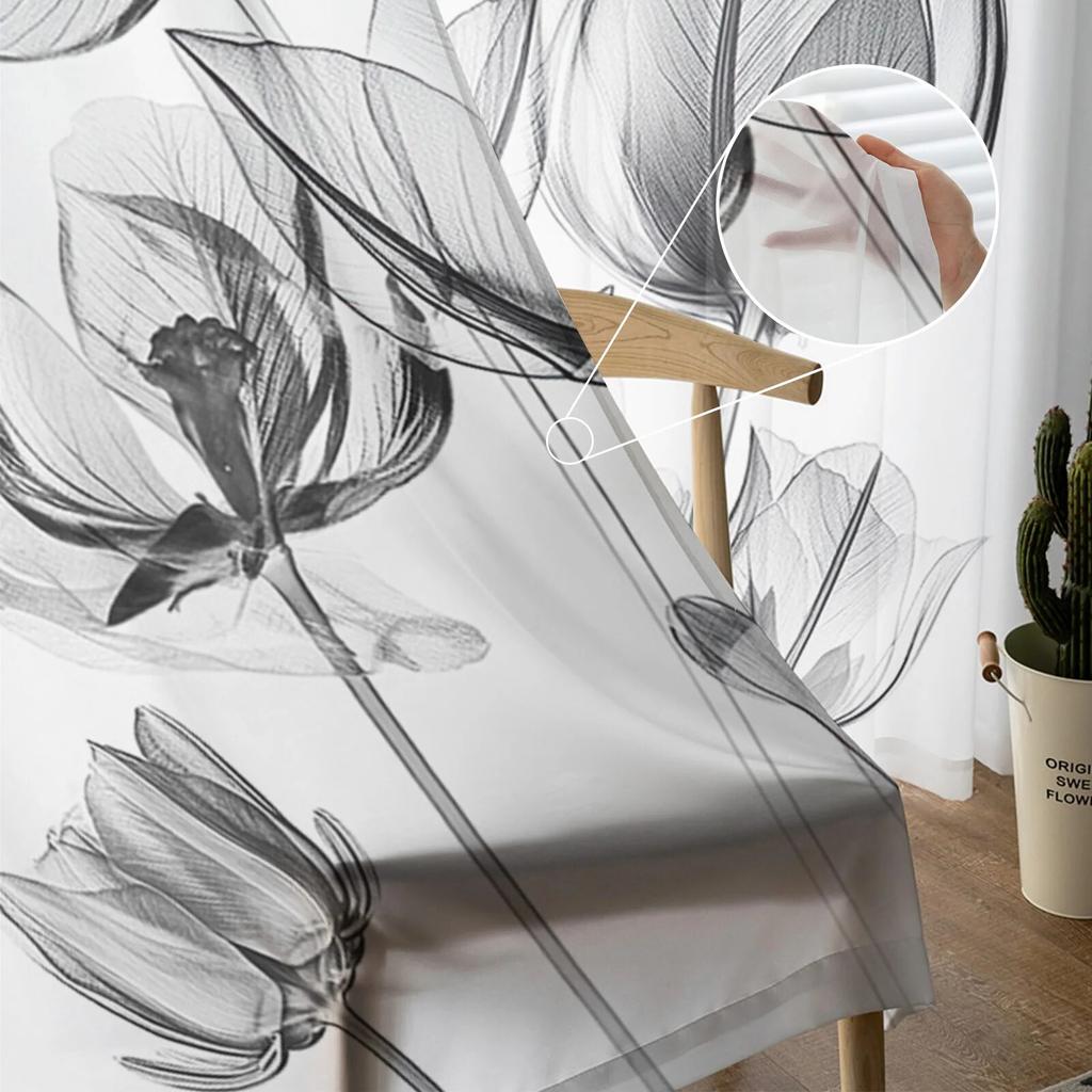 Flower Laser Tulip Transparent Bedroom Transparent Sheer Curtains Holiday Decoration Window Voile Tulle Curtain