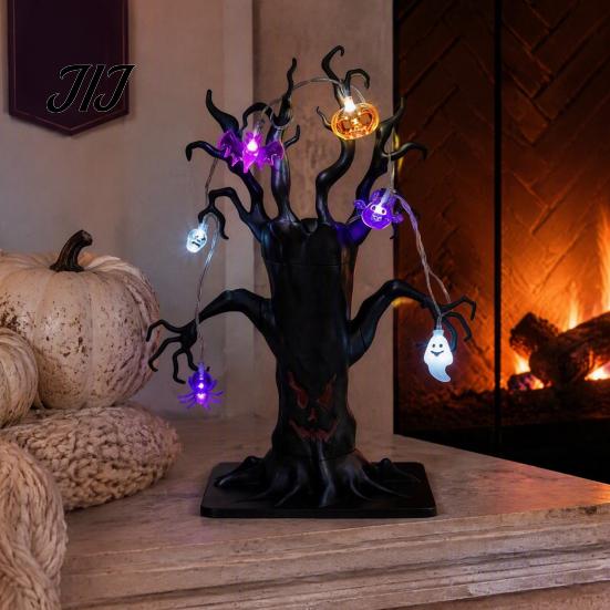 Indoor Horror Atmosphere Props Halloween Lighted Ghost Tree Centerpiece with LED Lights, Pumpkin Bat Creative Holiday Festive Gifts Spider Light