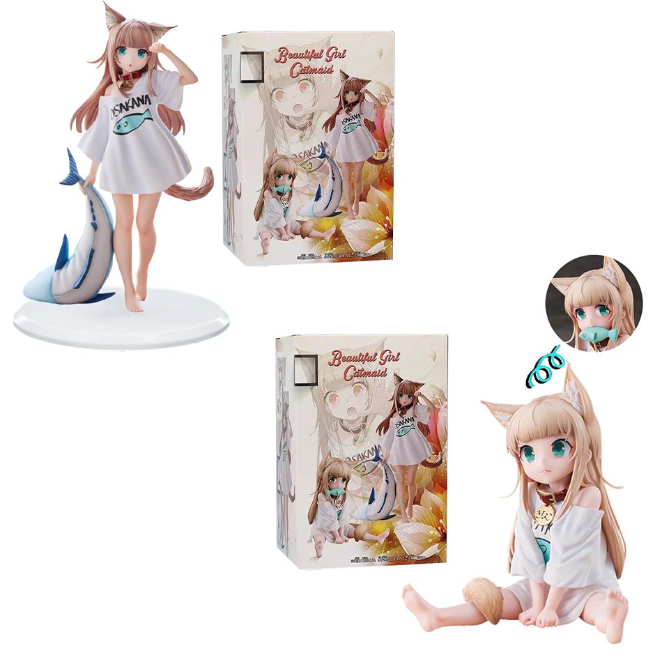 Anime Figure My Cat Is A Cute Girl Soy Flour Standing White Shirt Facial Replaceable Sitting Figure Anime Girl Cute Model Toys