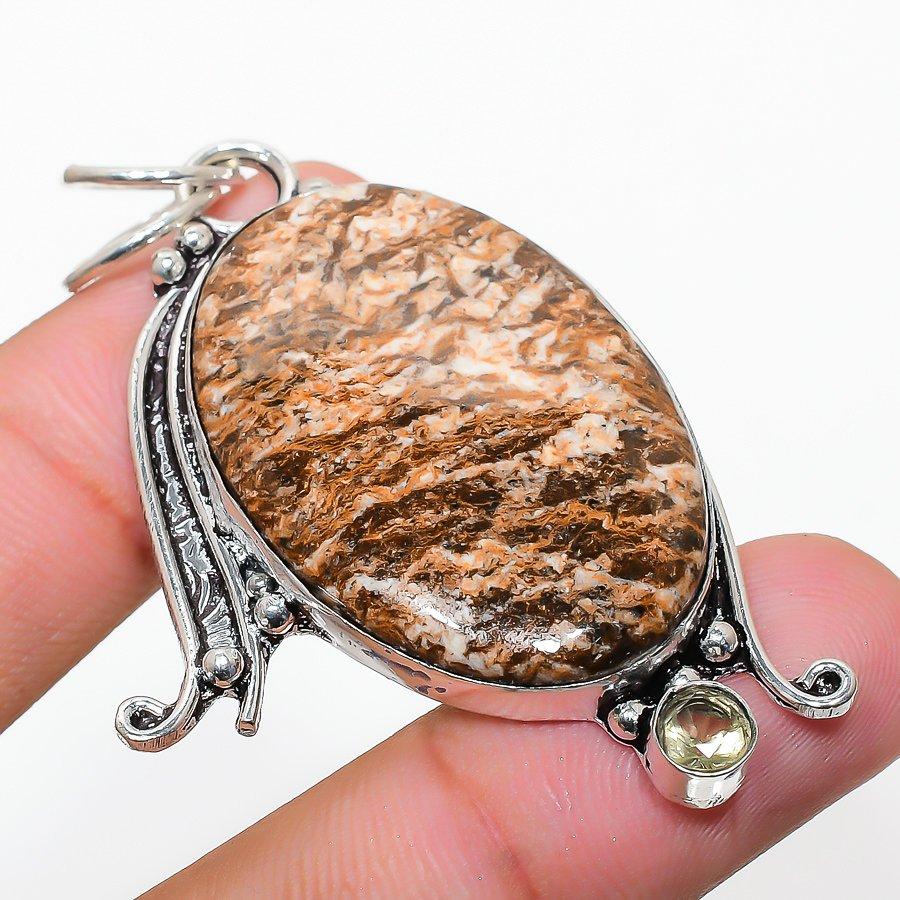 Natural Wild Horse, Citrine Gemstone 925 Sterling Silver Pendant 2.36" U7C06