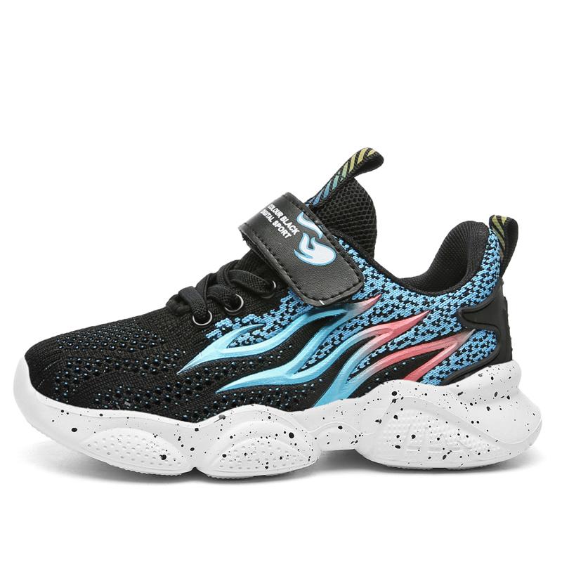 Children's Fashion Flyknit Casual Thick Bottom Velcro Boys' Sports Shoes Night Light Sports Shoes