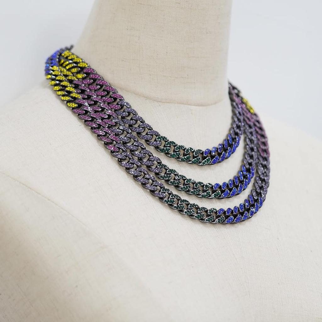 JEWELRY TAKEDA Обледенелая Радужная Кубинская Цепь Ожерелье с Черным Широким Уличным Стилем 14 мм Длина Стразы, Покрытие, Цепь, Мужской Аксессуар, Ширина,