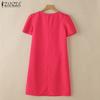 ZANZEA Женское повседневное квадратное воротниковое короткое летнее платье с коротким рукавом