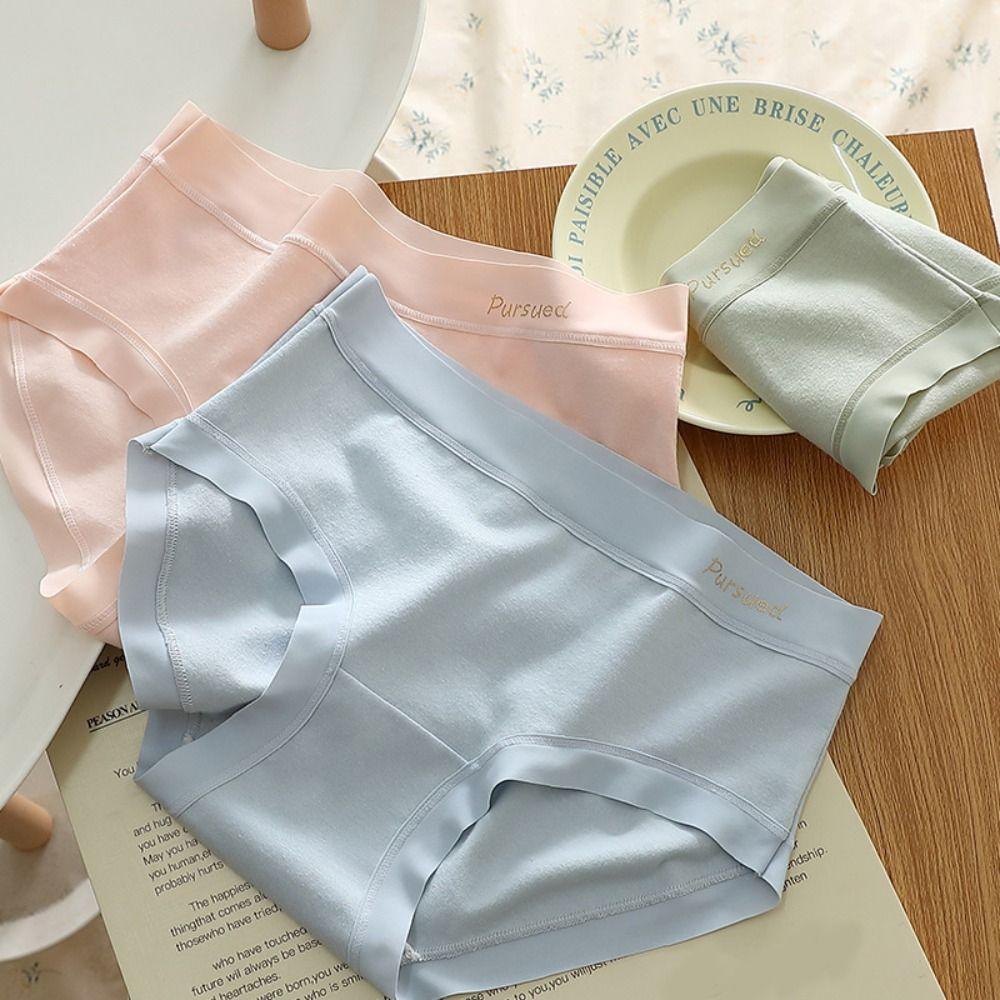 5pcs Cotton Crotch Seamless Briefs Underwear Women's Underpants Fashion Mid Waist Panties Lady
