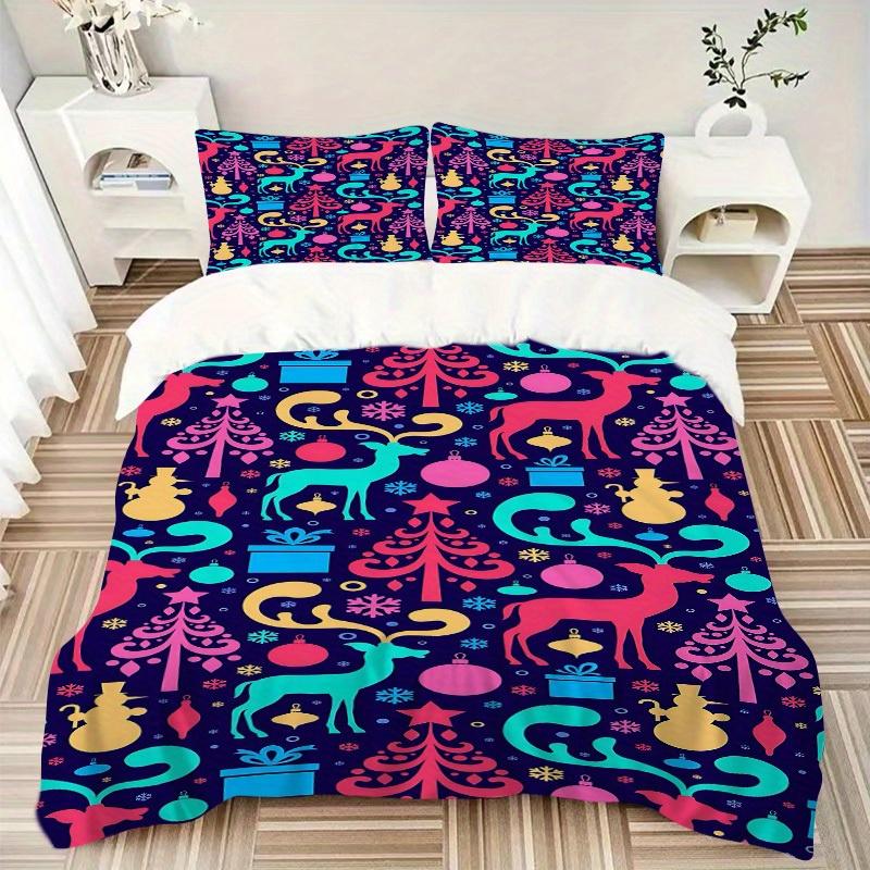3pcs set Christmas Festive 1 Quilt Cover + 2 Pillowcases, All Seasons Bedroom Setting, Perfect for Home and Dorm Decor a181