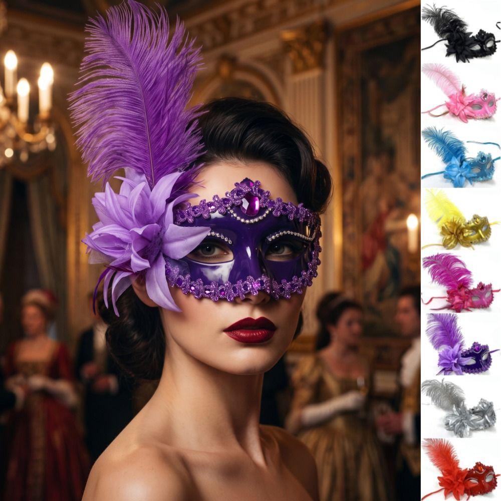 Flower Half-Face Mask Multicolor Masquerade Ball Mask Novelty Feather Mask Costume Party