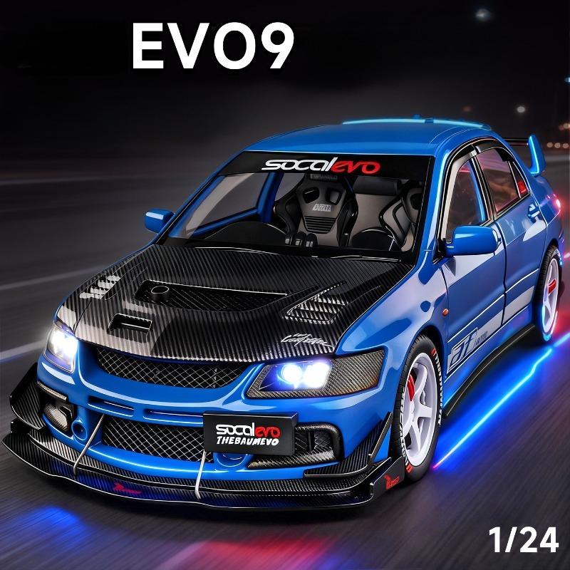 Officially Licensed 1:24 Mitsubishi EVO9 Modified Die-Cast Car Model with Pull-Back Sound and Light Collection Miniature Voiture