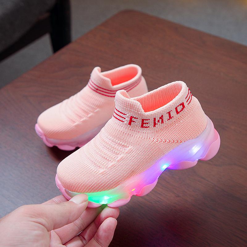 Children Baby Girls Boys Letter Mesh Led Luminous Socks Sport Run Sneakers Casual Shoes