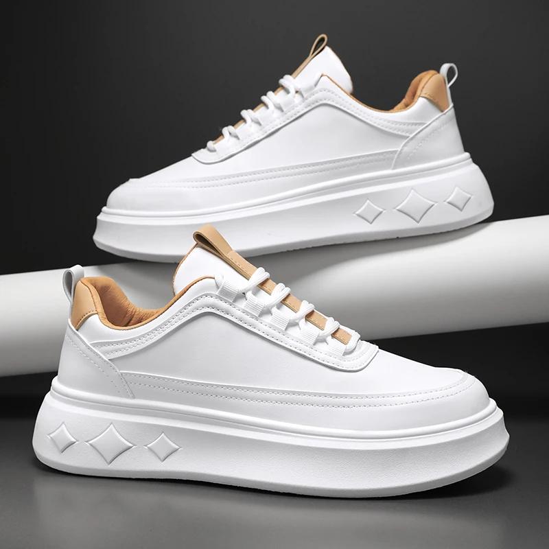 Новые модные тенденции, универсальные повседневные мужские маленькие белые туфли на толстой подошве, дышащие, весенние и осенние, размер 39-44