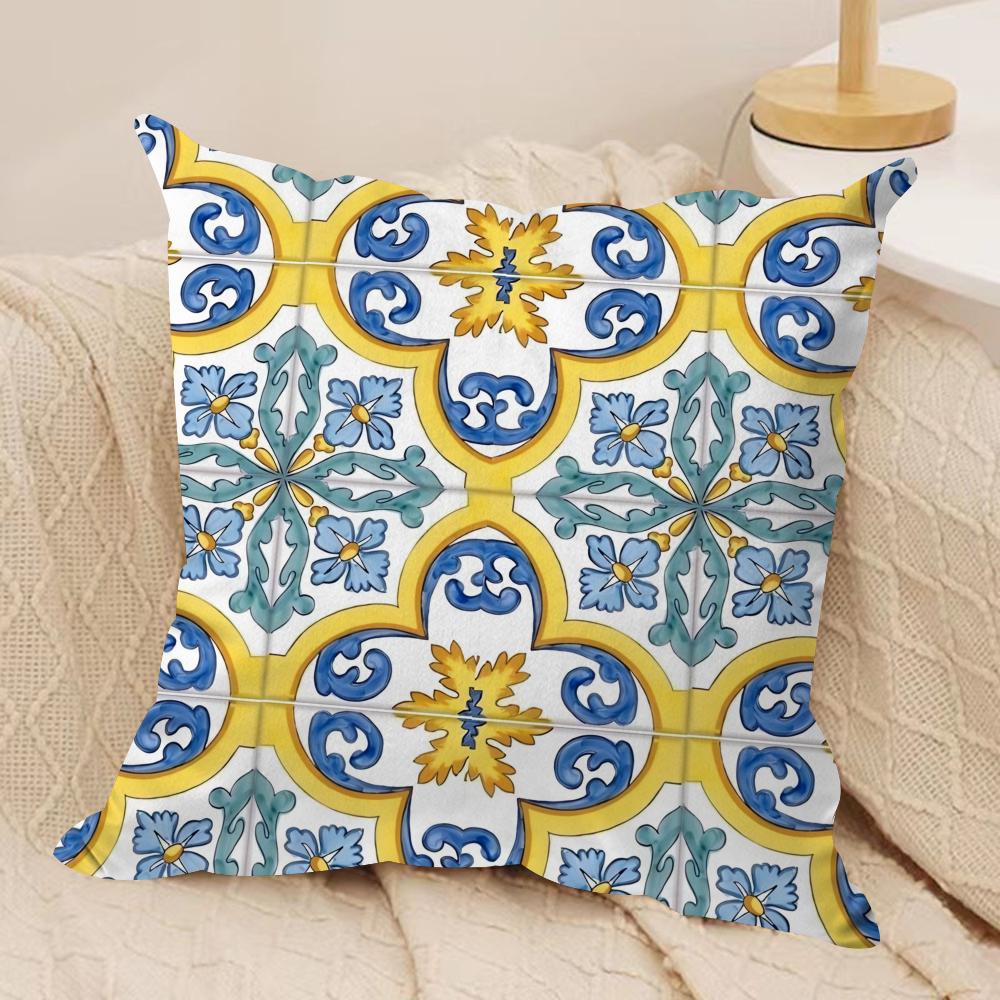 Greek vacation style Cushion Cover Soft Plush Fabric DoubleSided Printed Cushion Covers for All Seasons Modern Home Decor