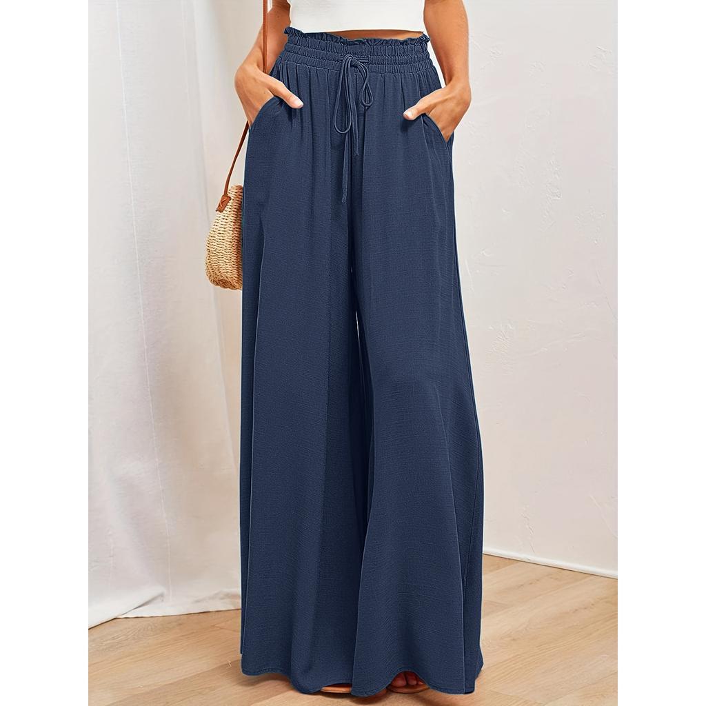 Летние женские повседневные брюки широкого кроя с эластичным поясом для похудения