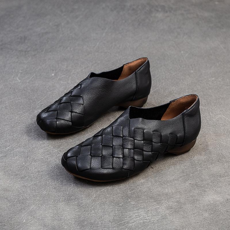 Johnature Ретро-лоферы ручной работы из натуральной кожи с мягкой подошвой, женские туфли без застежек на низком каблуке