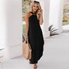 Women Dress Halter Neck Off Shoulder Sleeveless Loose Maxi Dress with Pockets Summer Beach Vacation Dress