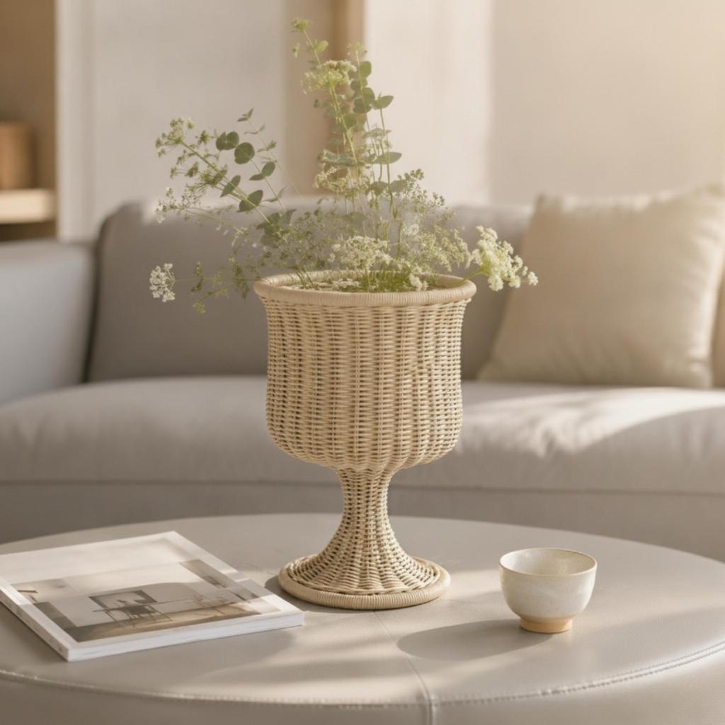 Wicker Vase Handmade Goblet Nordic for Home Decor, Minimalists