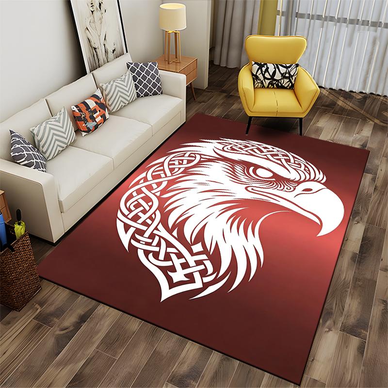 Red Carpet with White Tribal Eagle Pattern, Bold Design for Living Room Suitable for use as an anti-slip for living room bedroom sofas