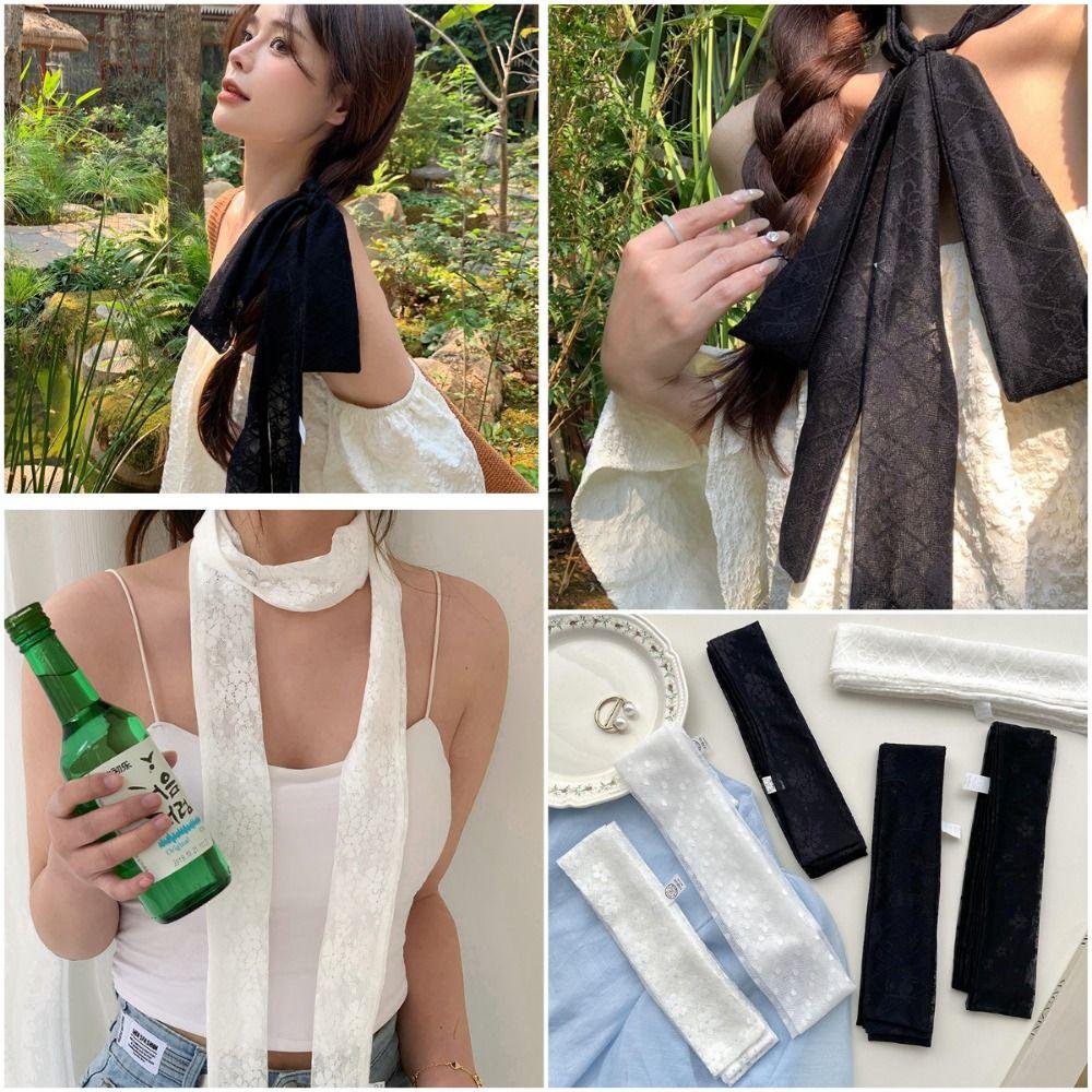 White Black Lace Long Scarf French Style Long Ribbon Trendy Neck Strap Women