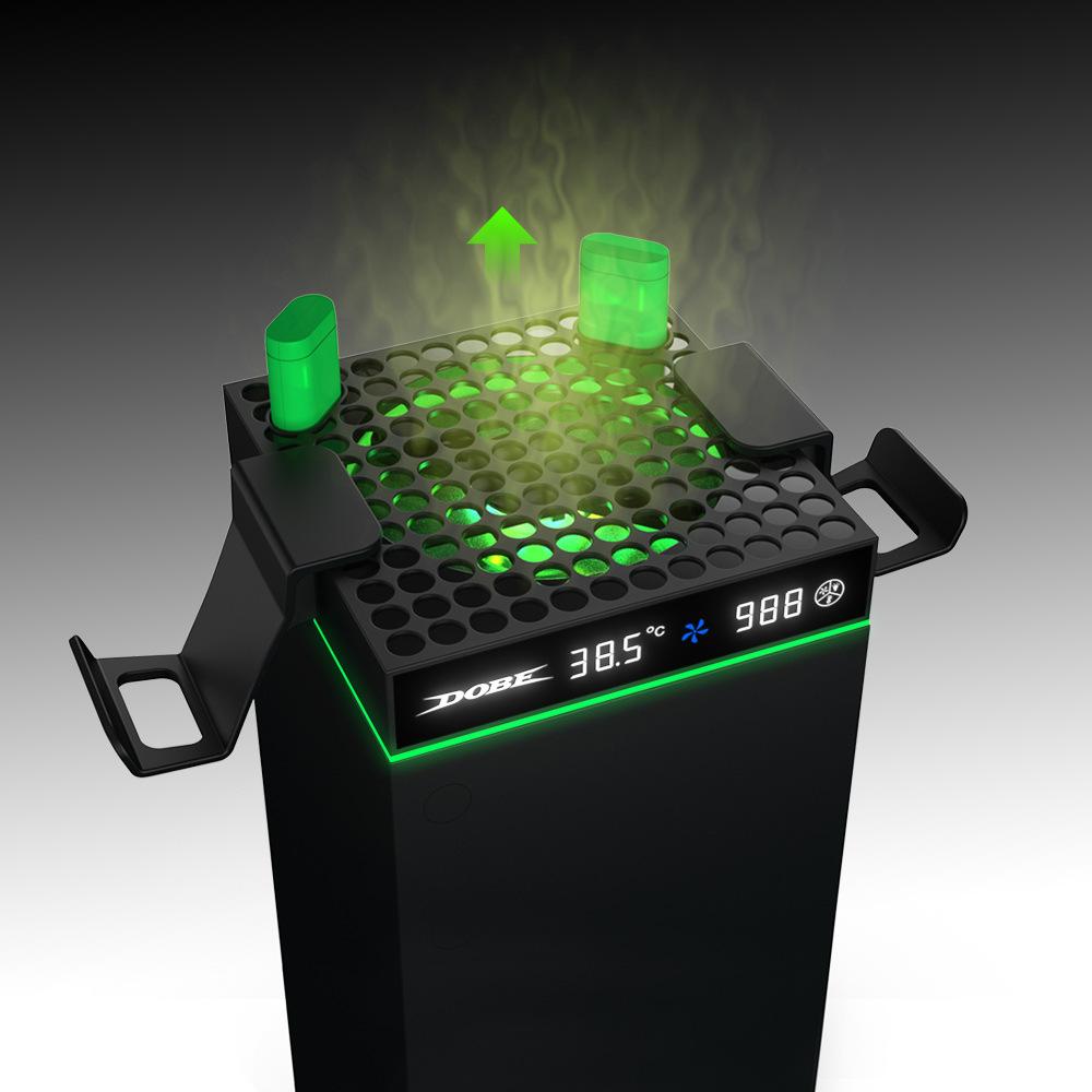 Охлаждающий вентилятор для Xbox Series X/S, зарядная станция с 2 аккумуляторными батареями емкостью 2640 мАч, 3 скорости вращения вентилятора, дисплей температуры, RGB-подсветка