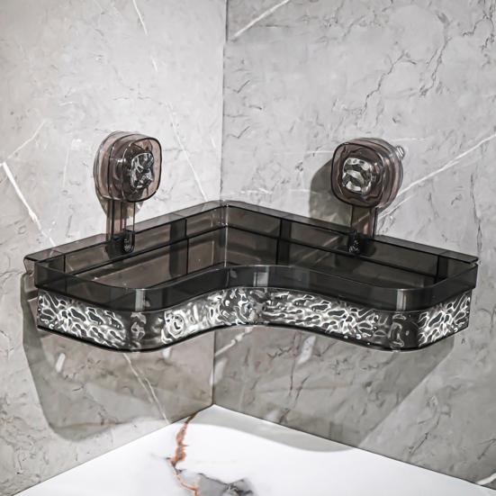 Полка для хранения Caddy с прозрачной стеной без сверления и присоской. Треугольные отсеки. Прочная несущая способность. Простая установка. Угловая полка для хранения в ванной комнате.