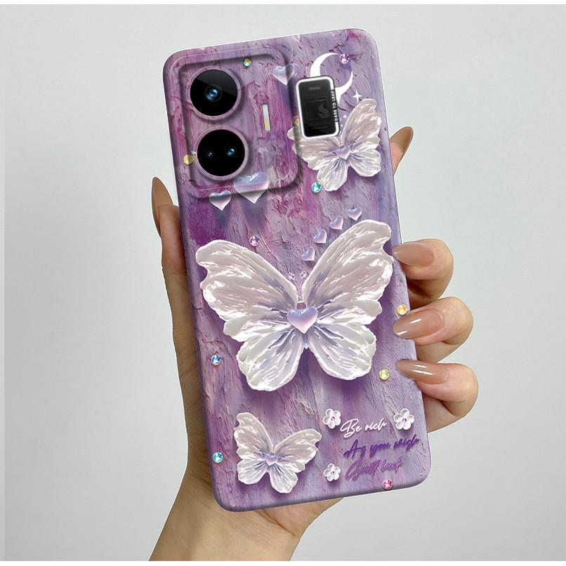 For Realme GT3 GT Neo 5 RMX3706 RMX3709 Case Aesthetic Pretty Butterfly Flowers Shockproof Silicone Soft Cover Protective Casing