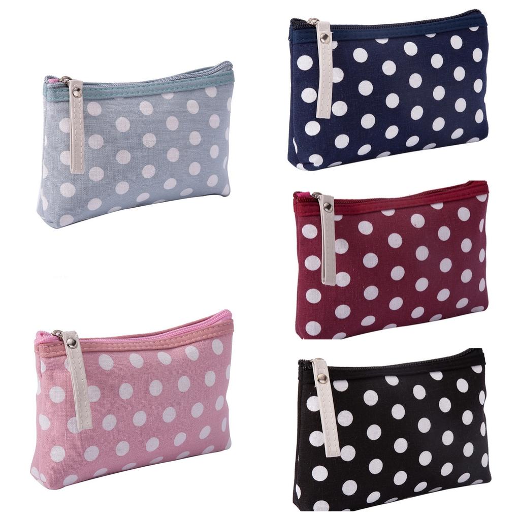 Canvas Dot Print Makeup Bag Women Cosmetic Bags Toiletry Bag Phone Organizer Key Phone Pouch Coin Purse Travel Cosmetic Bag