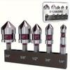 5Pcs Countersink Drill Bit Set M35 5 Flute Countersunk Drill Bit HSS 82-Degree Hex Shank 1/4'' To 3/4'' For Wood Metal