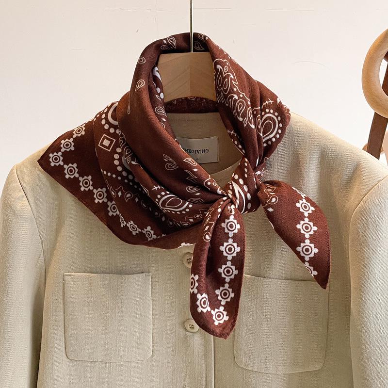 Women's French Red Cotton Silk Blend Scarf – 70CM Neck and Headscarf, Spring/Autumn Fashion Accessory