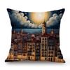 Starry Starry Night Modern Art Oil Painting City Town Under The Moon Light Home Decoration Art Pillow Case Sofa Cushion Cover