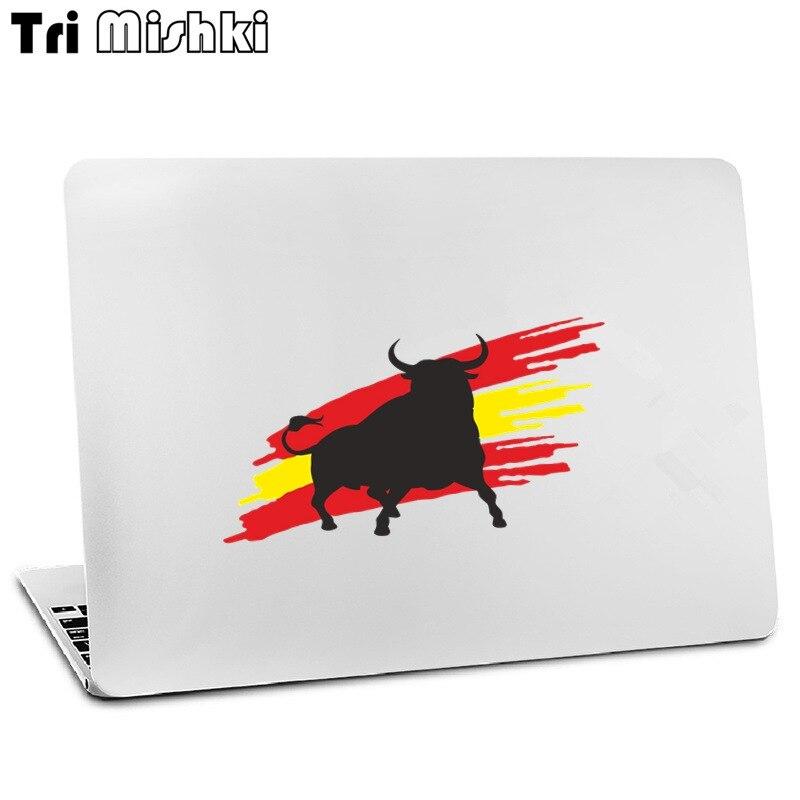 Tri Mishki W1353 Bull с флагом Испании, автомобильная наклейка, ПВХ наклейки, наклейка на мотоцикл, автомобиль, внедорожник, велосипед, ноутбук, холодильник, настенная дверь