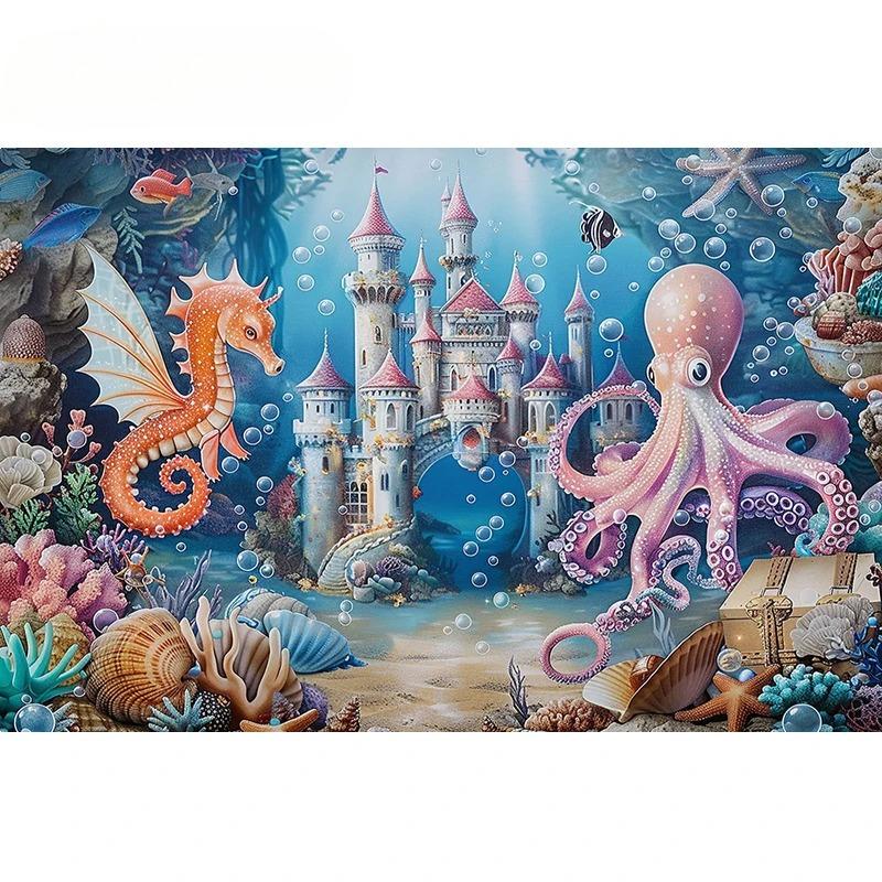 Underwater World Backdrop Summer Mermaid Ocean Castle Kid Birthday Party Cake Smash Decor Banner Photography Background