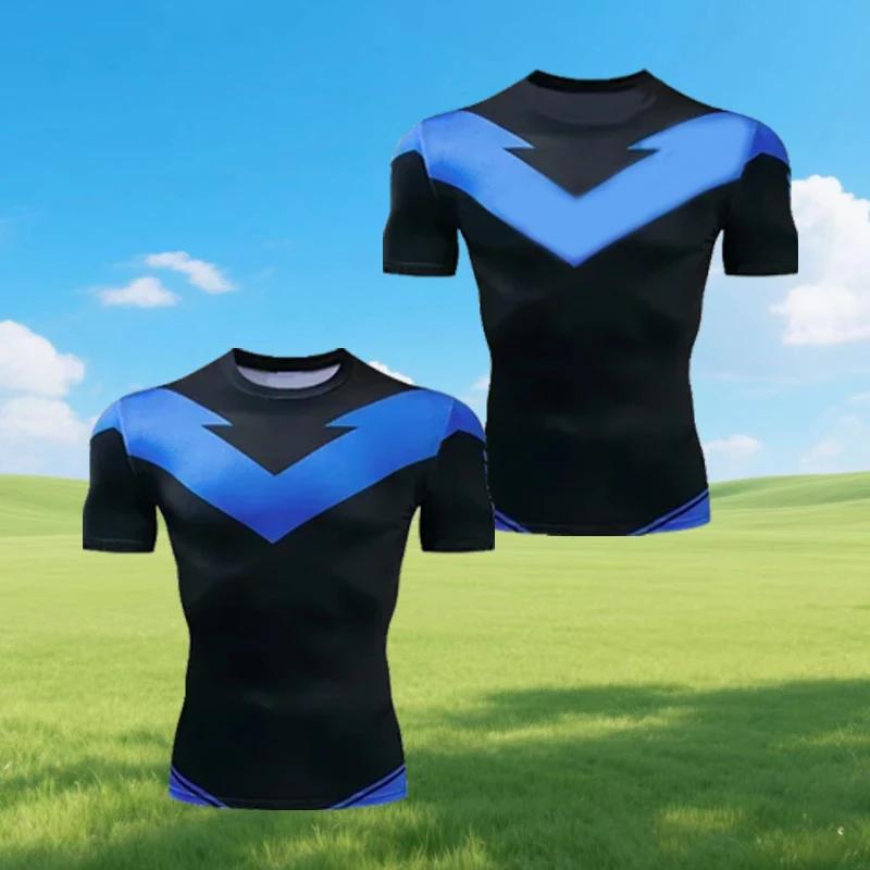 Красная футболка с принтом Nightwing, короткий рукав, компрессионная, для взрослых, новый продукт, фитнес, свободный и повседневный топ