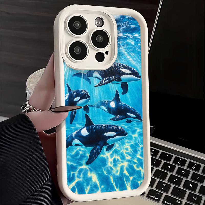Чехол для телефона iPhone 17 Air 16E 15 16 Pro Max с рисунком 'Orca Ocean' 14 Plus 13 12 Mini Мягкий силиконовый чехол Fundas