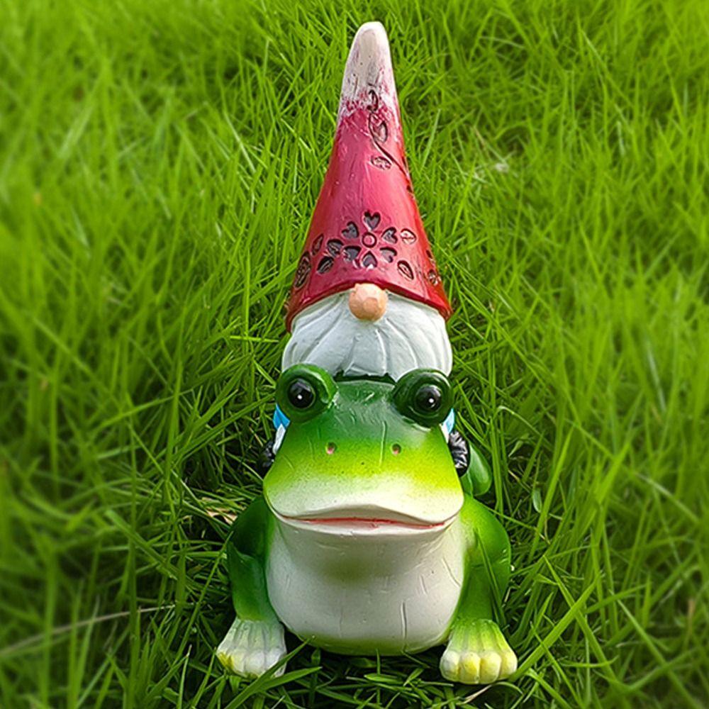 Cartoon Garden Gnomes Figurine Funny Dwarf Sculpture Creative Gnome Riding Frog Statue  Home